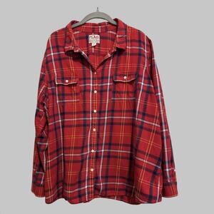 Vintage Old Navy Y2K Retro Grunge Boho Plaid Flannel Red Button Up Pockets XXL